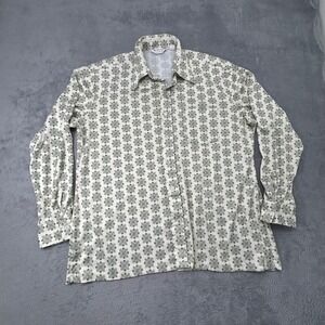 Vintage Wrangler Mens 70s Silky Polyester Green Geometric Floral Shirt USA Made